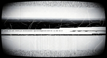 Close-up view of a vintage television screen displaying static with a black and white gradient and visible screen damage.