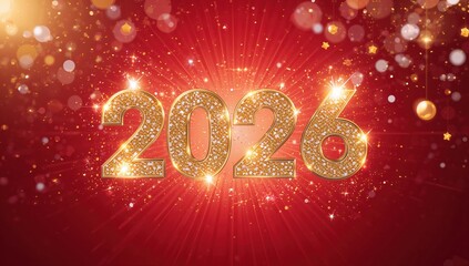 Luxury 2026 new year background with golden numbers and bokeh lights for holiday celebration and marketing design