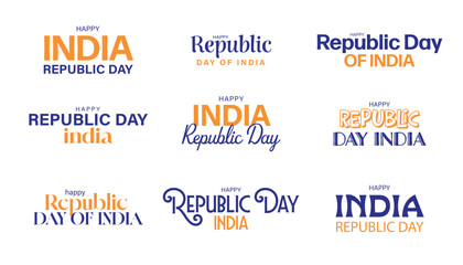 happy republic day of india typography set design, vector illustration. © RMAKE