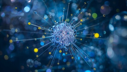 Futuristic science molecule structure with blue and yellow nodes