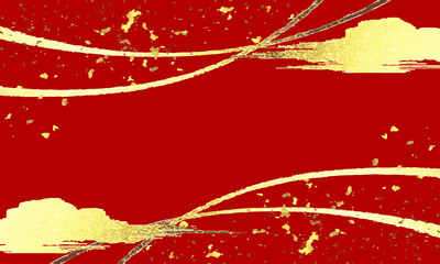 赤い背景に金色の雲と金箔。ベクターイラスト。