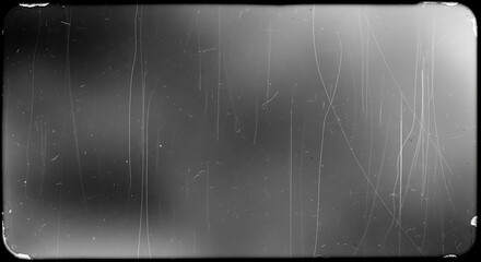 Close-up of a scratched and worn black and white surface with a dark vignette effect and visible lines and marks.