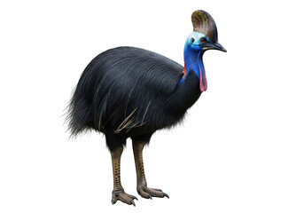 Majestic cassowary standing proudly with vibrant blue neck and distinctive casque on its head isolated on transparent background
