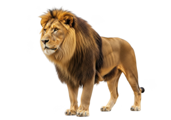 Majestic male lion standing proudly with a regal mane isolated on transparent background