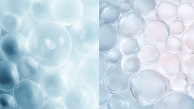 hydrating cosmetic bubble background, soft blue skincare serum abstract, clean beauty moisture concept
