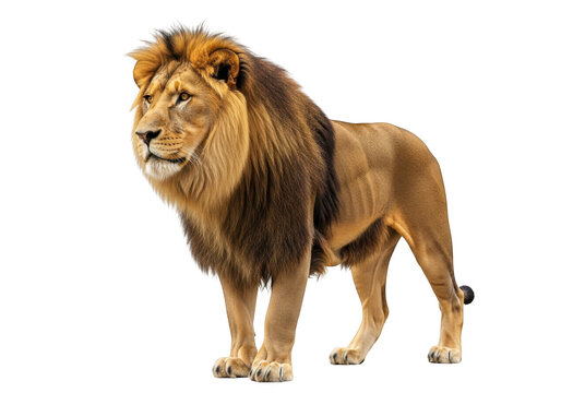 Majestic male lion standing proudly with a regal mane isolated on transparent background - Powered by Adobe