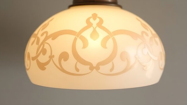 anhydrite. Art Nouveau 'S' curve pattern on an opal glass lampshade, soft glow. real-estate listings, architecture portfolios, designed for real-estate listing and luxury residence showcases.