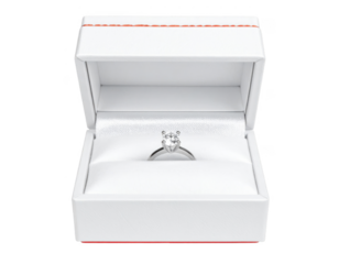 Classic ring box display suitable for proposal day or valentines day, isolated on white and transparent.