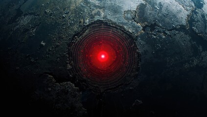 Digital visualization of earth surface with red concentric signal highlighting global risk warning and crisis detection technology