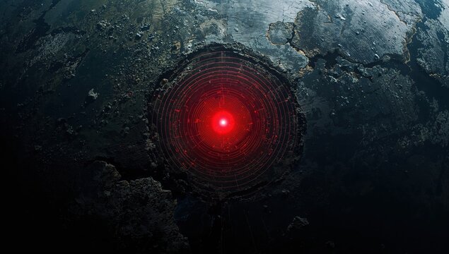 Digital visualization of earth surface with red concentric signal highlighting global risk warning and crisis detection technology - Powered by Adobe