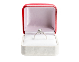 Open ring box presented for proposal day or valentines day, isolated on white and transparent