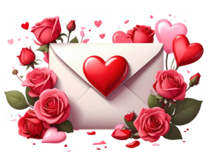 Love message letter styled for valentines day visuals, isolated on white and transparent.