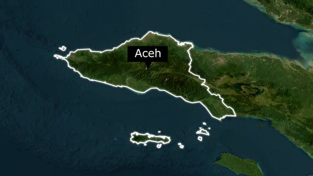 Map of the Indonesian province of Aceh seen from above