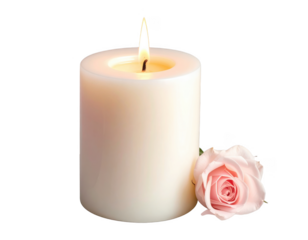 Soft light candle arranged for valentines day visuals, isolated on white and transparent.