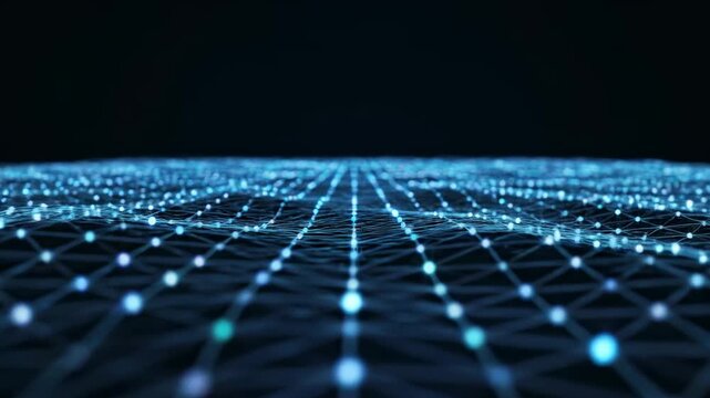 Abstract digital network structure with glowing nodes on dark background