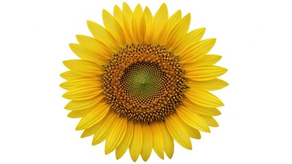 Fototapeta premium Vibrant yellow sunflower bloom with detailed center on a clean white background