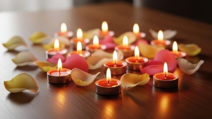 Serene Candlelit Atmosphere with Floating Petals for Relaxation and Meditation
