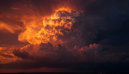 Dramatic sunset with vibrant orange clouds and dark stormy sky