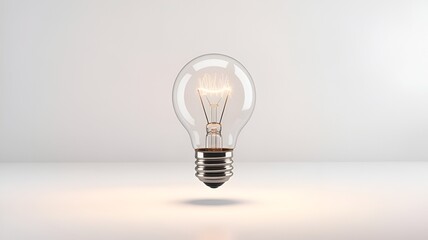 Glowing Incandescent Light Bulb Floating on Neutral White Background for Creative Idea and Innovation Concept