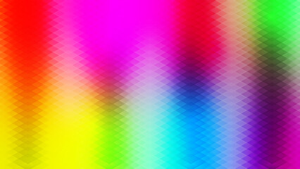 Vibrant abstract background with a spectrum of rainbow colors in diagonal stripes and a pixelated mosaic effect.
