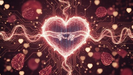 Sophisticated Premium AI Valentine Graphic with Luminous Hearts and Modern Tech Style