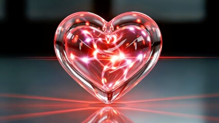 Glass Valentine Heart with Internal Glow and Transparent Material for Futuristic Romance