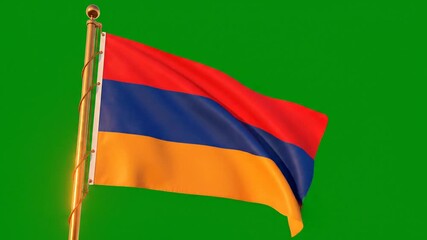 Armenia flag waving on flagpole against green screen, patriotic national symbol footage with
