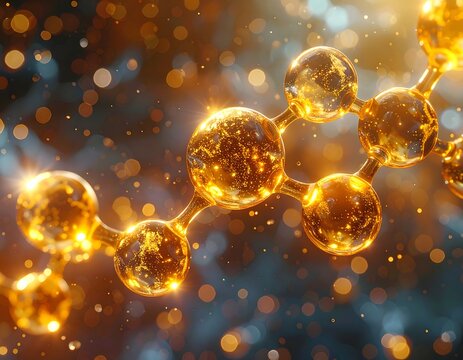 Close-up of glowing molecular structure with bokeh effect