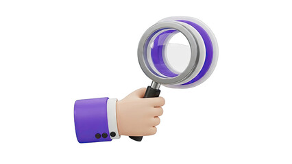 3D Cartoon Hand Holding Magnifying Glass