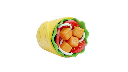3D Cartoon Style Burrito with Chicken and Vegetables