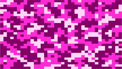 Pink pixel camouflage seamless pattern, digital military texture for gaming and streetwear design.