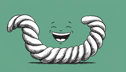 Cheerful Twisted Rope With Smile on Green Background.