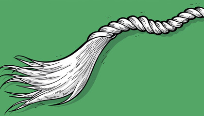Frayed Rope End Against Green Background.