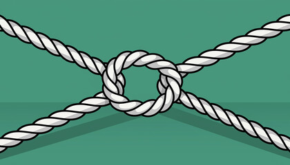 Interwoven Rope Knot Tied Firmly on Green Background.