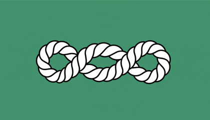 White Rope Knot on Green Background Close Up.