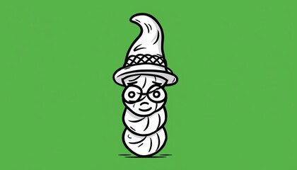 Playful Wizard Worm Character with Glasses on Green Background.