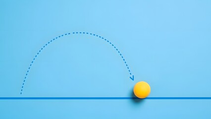 Ping pong ball bouncing on blue surface with trajectory line