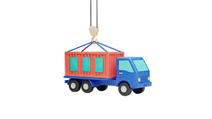 3D Render of a Blue Truck Loading a Coral Shipping Container