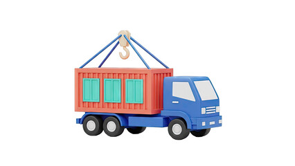 3D Cartoon Truck Delivering Shipping Container