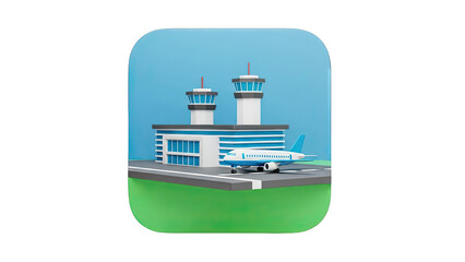 3D Rendered Airport Terminal with Airplane and Control Towers