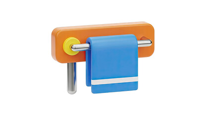 3D Rendered Blue Towel on Orange Holder with Metal Bar