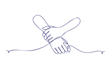 Obraz premium Interconnected hands in continuous line art style