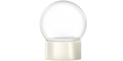 Clear glass globe with silver base and snow isolated on a transparent background