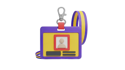 3D Illustration of a Purple and Yellow Lanyard ID Badge
