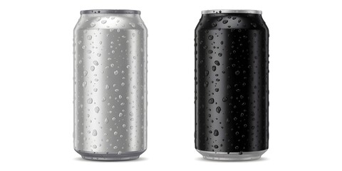 Two Soda Cans With Condensation On A White Background Water Droplets