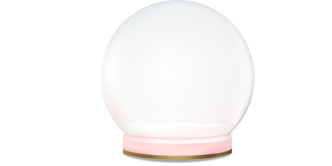 Clear glass globe with silver base and snow isolated on a transparent background