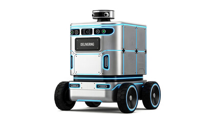 Fototapeta premium Autonomous robot navigating through a warehouse with precision and accuracy from a frontal viewpoint