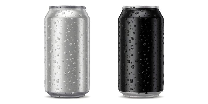 Two Soda Cans With Condensation On A White Background Water Droplets