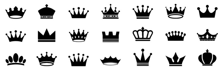 Royal Symbol Black Crown Set Of Silhouette Icons For Kings Queens Princesses Emperors Jewelry And Award Elements Design For Logos Emblems And Decorative Purposes