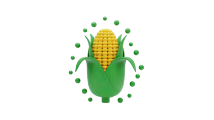 3D Render of a Corn Cob with Green Spheres